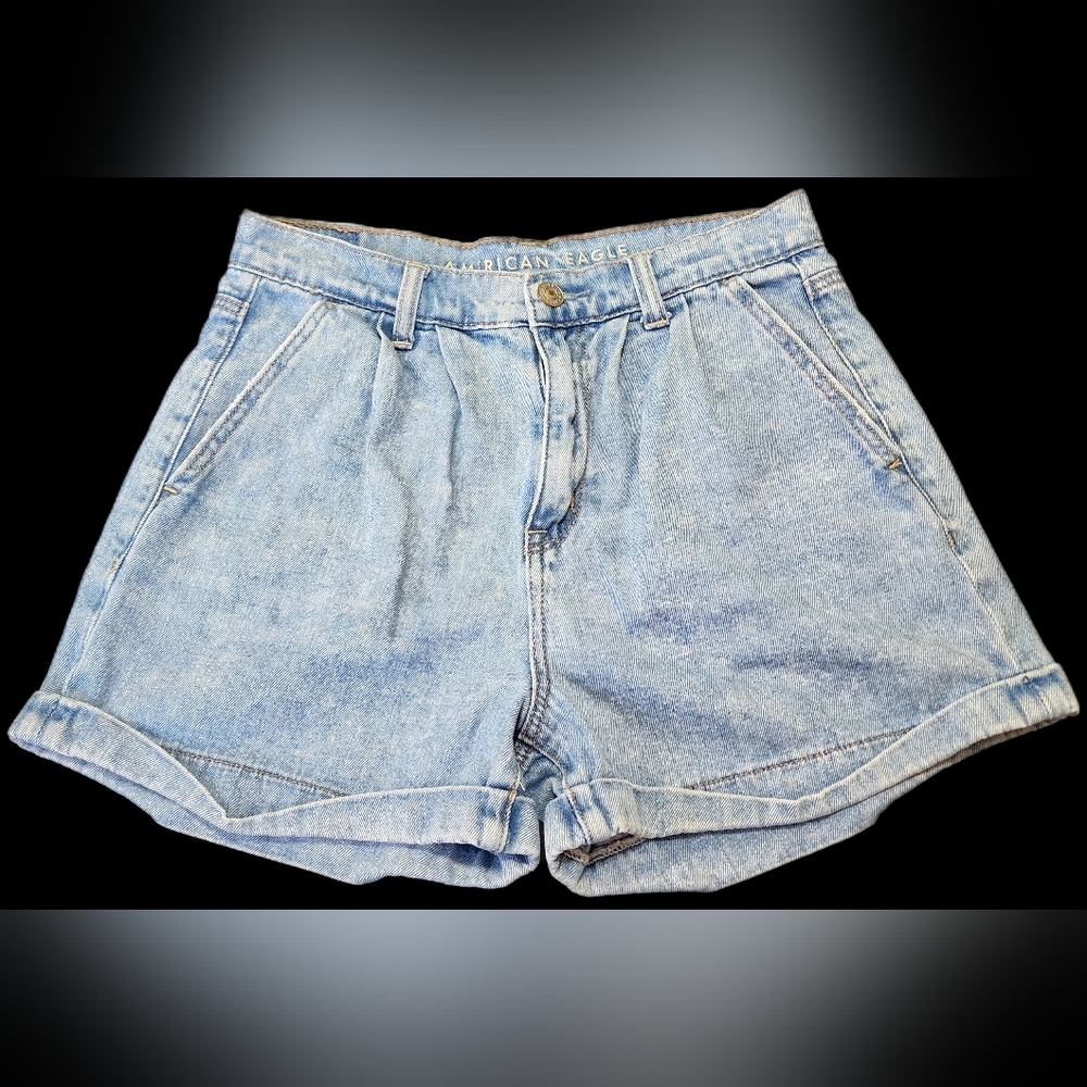AE High‎ Rise Denim Shorts | Light Wash Mom Shorts | Cuffed Festival Summer | 2